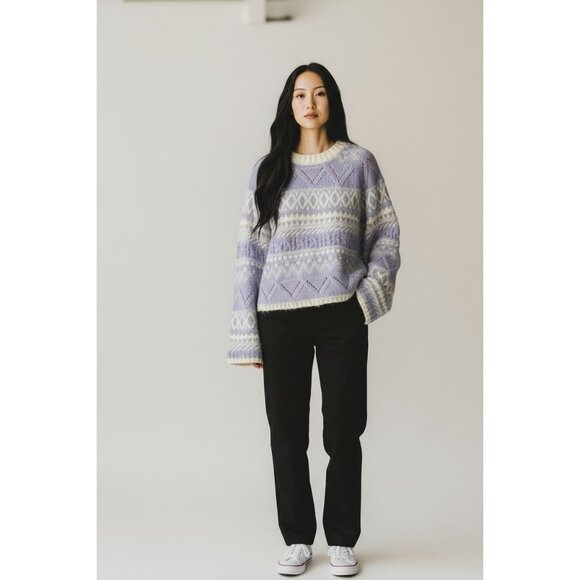 LUSH Women's Lilac Cropped Fair Isle Sweater XL - Picture 1 of 4